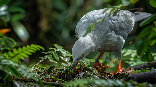 Rare kagu bird foraging a New Caledonian forest highlighting the unique nature and wildlife 