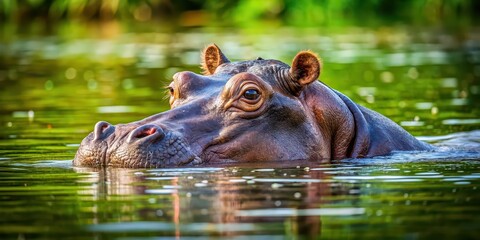 Fototapeta premium Hippopotamus enjoying a refreshing swim in the water , wildlife, African, river, mammal, aquatic, relaxation