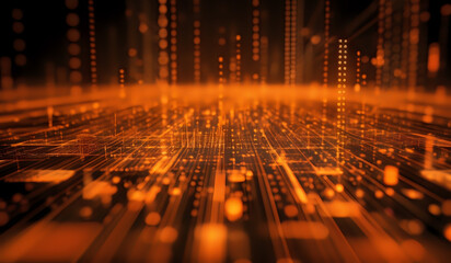 Obraz premium Orange digital networking, internet, cyber and business background