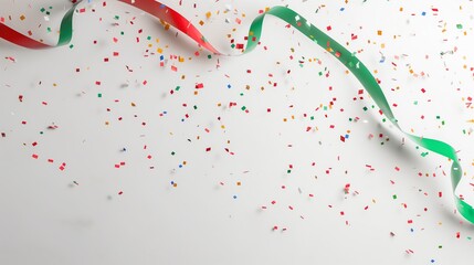 Mexican flag color themed celebration background with a ribbon and confetti in the national colors