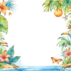 Naklejka premium Design-Vorlage mit Freifläche - Aquarellfarben - Karibik - Urlaub