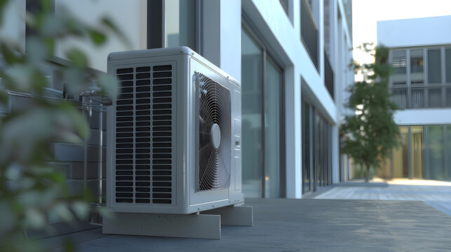 R&eacute;paration du compresseur ext&eacute;rieur du syst&egrave;me de climatisation &agrave; l'ext&eacute;rieur du b&acirc;timent pour l'entretien