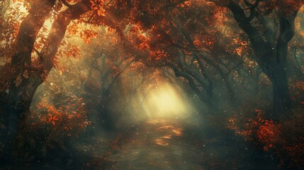 Fototapeta premium Enchanting Autumn Forest Path - Generative AI