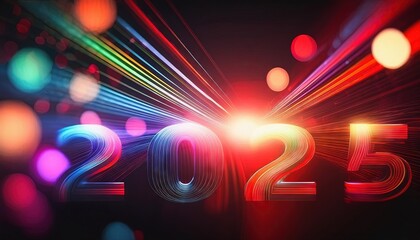 2025 New Year Celebration with Colorful Lights