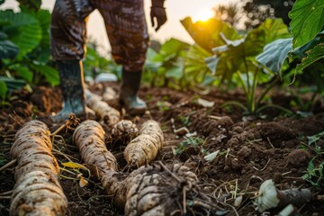 Fototapeta premium Farming cassava for tapioca a cash crop in the food industry
