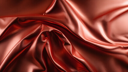 Red metallic silk satin folded fabric background.