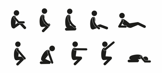 a set of pictograms of human figures in different poses, gymnastics, healthy lifestyle