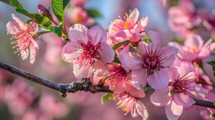 Peach Blossoms Blooming on a Fruit Tree in Spring
