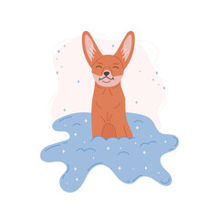 Animal on clouds concept. Sleepy fox on a cloud concept. Cute character for children. 