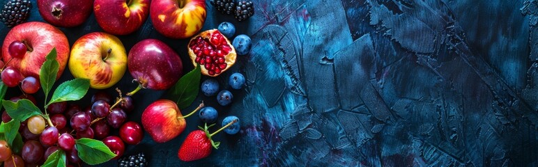 Assorted Fresh Fruits on dark, background
