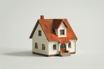 Close up of toy house model on white background