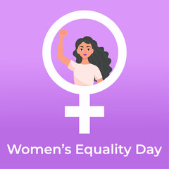 Square banner in honor of Women's Equality Day. A strong girl in the sign of Venus. EPS 10