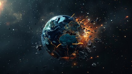 Obraz premium Dramatic Earth Explosion in Space - Generative AI