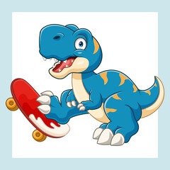 cute dinosaurs cartoon playing skateboard