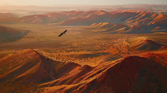 Remote beauty of Simpson Desert Australia red sand dune sparse vegetation captured sunset using Fujifilm GFX 100S GF 45100mm f4 R LM OIS WR lens wedgetailed eagle soar overhead wing outstretched ride