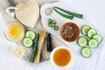 natural ingredients homemade body mask cream scrub with aloevera salt olive oil honey beauty concept skin care organic aroma spa therapy