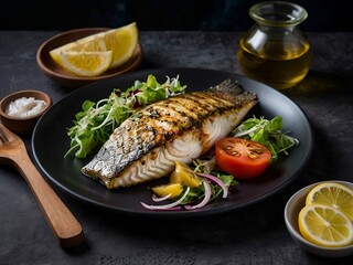 Grilled Barramundi with a side of salad and lemon