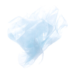 Obraz premium Blue sky Organza fabric flying in curve shape, Piece of textile blue sky organza fabric throw fall in air. White background isolated motion blur
