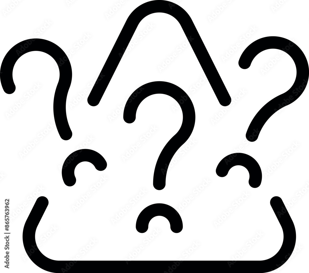 Poster many question marks are floating above a triangle shape, representing a brainstorming session for fi