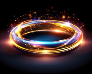 A glowing, swirling ring of light with sparkling effects against a dark background, creating a mesmerizing and magical visual effect.
