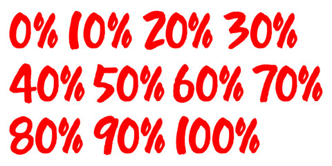 0, 10, 20, 30, 40, 50, 60, 70, 80, 90, 100% 할인 숫자 디자인 세트