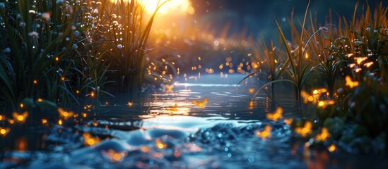Fireflies Dancing on a River at Dusk
