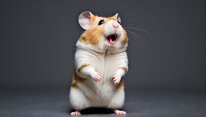 a hamster standing on its hind legs, looking up proudly, with a plain background to ensure ample copy space for text and graphics.