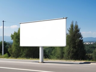 A blank white banner board on the edge of the urban road  