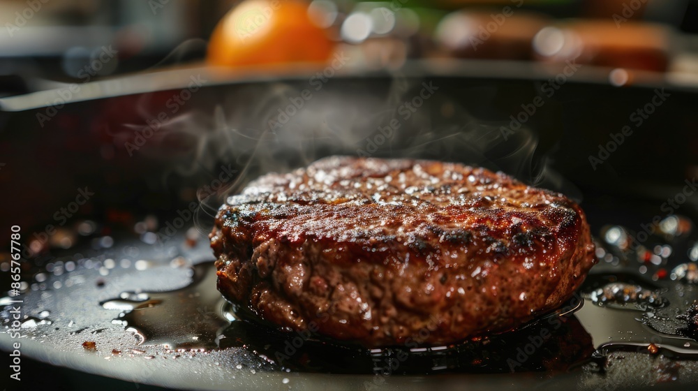 Wall mural uncooked beef burger ready for cooking in shallow oil