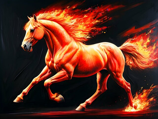 A fired glowing running horse 