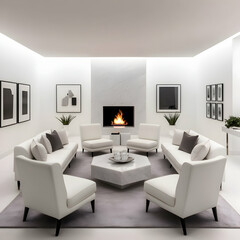 modern living room interior with fireplace, sofas and table  for mockups 