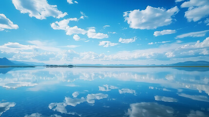 Obraz premium Tranquil scene of blue sky reflecting on water, AI Generative.