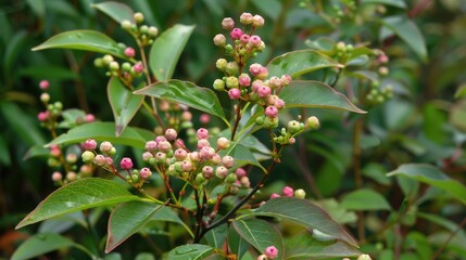 Obraz premium Nandina domestica a Berberidaceae shrub with heavenly bamboo berries