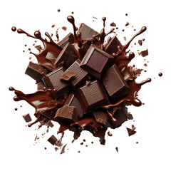 A splash of chocolate with chocolate and milk chocolate on a transparent background 