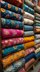 Sample fabric catalog that has variety of Japanese linen , Italian Luxurious fabrics , Indian Cotton Fabrics for summer in fabric store, stock display for designers