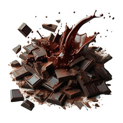 Fototapeta premium A splash of chocolate with chocolate and milk chocolate on a transparent background 