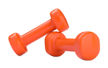 Orange dumbbells isolated on white. Sports equipment