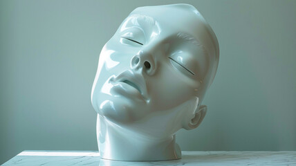 white facial sculpture on white background
