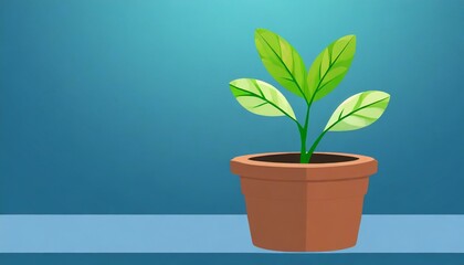 Obraz premium A Green little plant in a pot on a blue background illustration