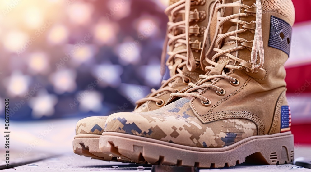 Sticker a pair of camouflage boots, 4th july independence day usa concept