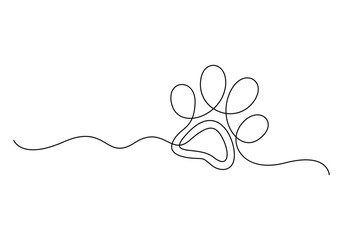 Continuous one line drawing of cat footprint for international cat day . Isolated on white background vector illustration 