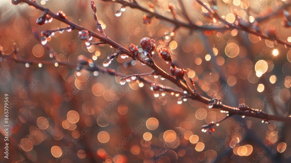 Canvas Prints dewdrops on twigs resemble sparkling air balloons in the morning