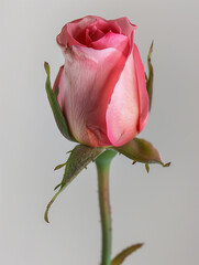 Pink Rose Bud on White Background, Photo Realistic