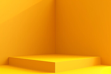 Interior corner wall room yellow 3d background of abstract window light stage scene or empty product studio showroom display and blank presentation podium pedestal platform perspective table backdrop.