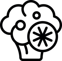 Line icon of a broccoli with a snowflake, symbolizing frozen food and healthy eating