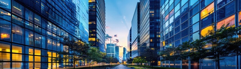 Obraz premium Discovering modern skyscrapers and urban parks in a bustling city, exploration, urban adventure
