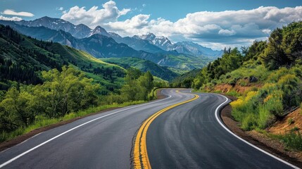 Naklejka premium Family enjoying a scenic road trip through winding mountain roads, adventure, family fun