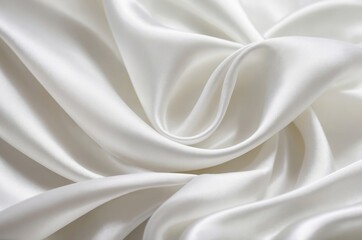 Obraz premium Close-up view of abstract white satin fabric creating smooth elegant folds and curves