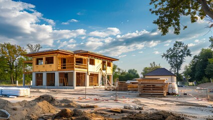 Obraz premium Residential Construction: New House Building in Progress at the Site