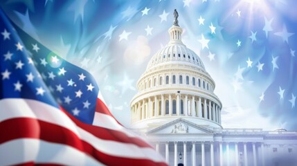 A large white building with a dome, 4th July Independence Day USA concept